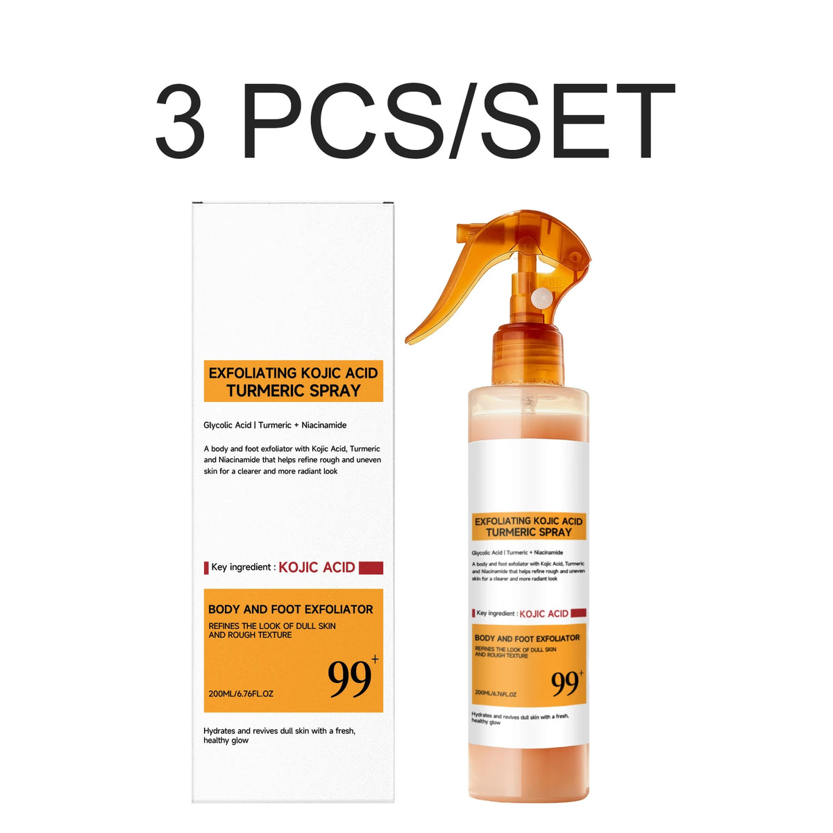 New 2026 Kojic Acid Turmeric Body Spray Exfoliating Spray Glycolic Acid Brightening Smoothing Rough Skin Hydrating 200ml