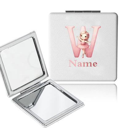 Customized Name PU Handheld Makeup Mirror Cover Dressing Double-Sided Portable Foldable Pocket Cosmetic Mirror