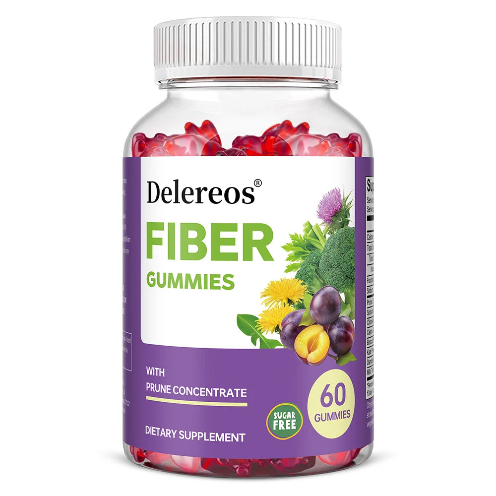 Sugar-Free Fiber Gummies - Spirulina, Milk Thistle, Digestive & Intestinal Health, Metabolism Boost, Natural Fruit Flavor