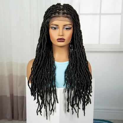 24Inch Full Lace Locs Braided Wigs with Baby Hair Lace Frontal Synthetic Braids Wigs for Black Women Natural HD Lace Braids Wigs