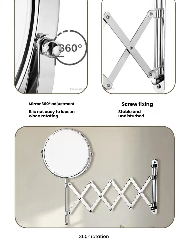Stretchable Portable Hotel Bathroom Magnifying Makeup Mirror, Telescopic Folding Mirror, Self-Hanging Wall-Attached Double-Sided