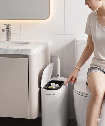 Joybos Trash Can And Toilet Brush Set, Bathroom Trash Can With 14 Disposable Toilet Brush, Includes Cleaning Brush Head, Toilet Brush Cleaner, Storage Bins With Lids, Narrow Design, Bathroom And Apartment Supplies, Halloween