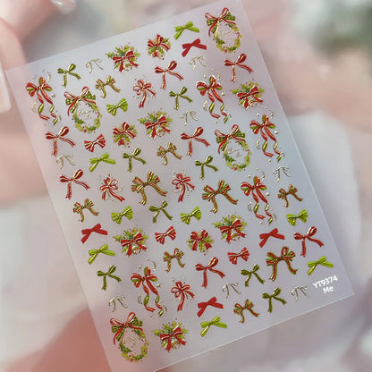 2026 New 5D Embossed Garland/Christmas Tree Nail Stickers White Snowflakes Bow Star Nail Decals Self-Adhesive Xmas Nail Decor