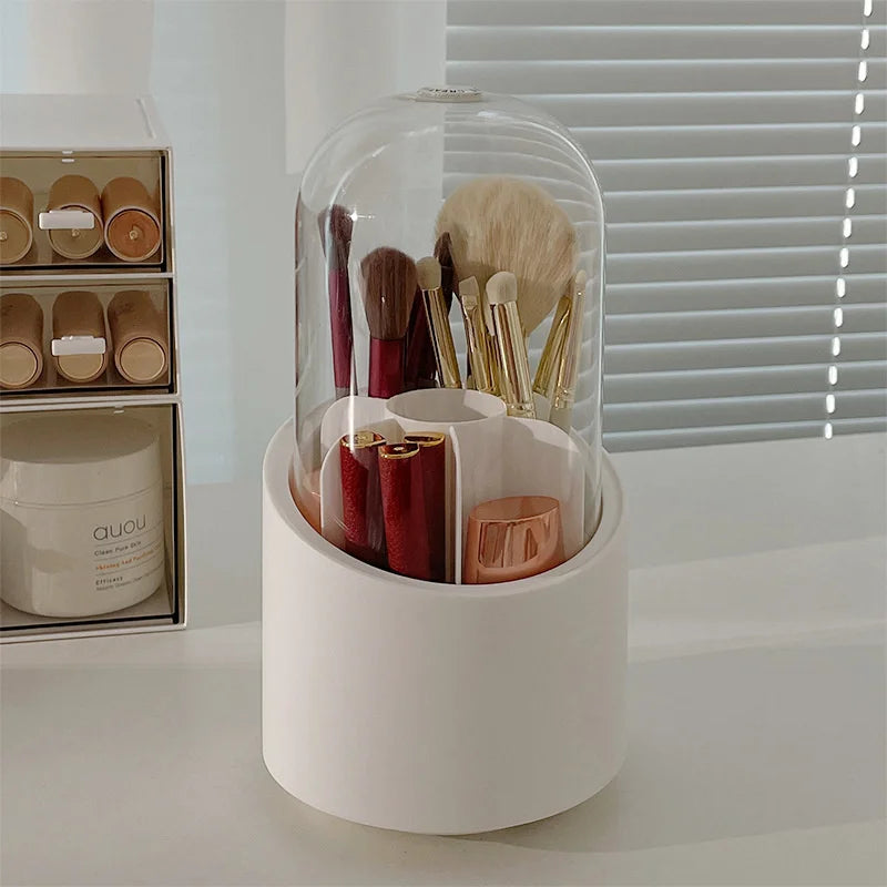 Desktop Cosmetic Brush Organizer 360° Rotating Makeup Brushes Holder 7 Grids Lipstick Eyebrow Pen Holder Eye Shadow Storage Box