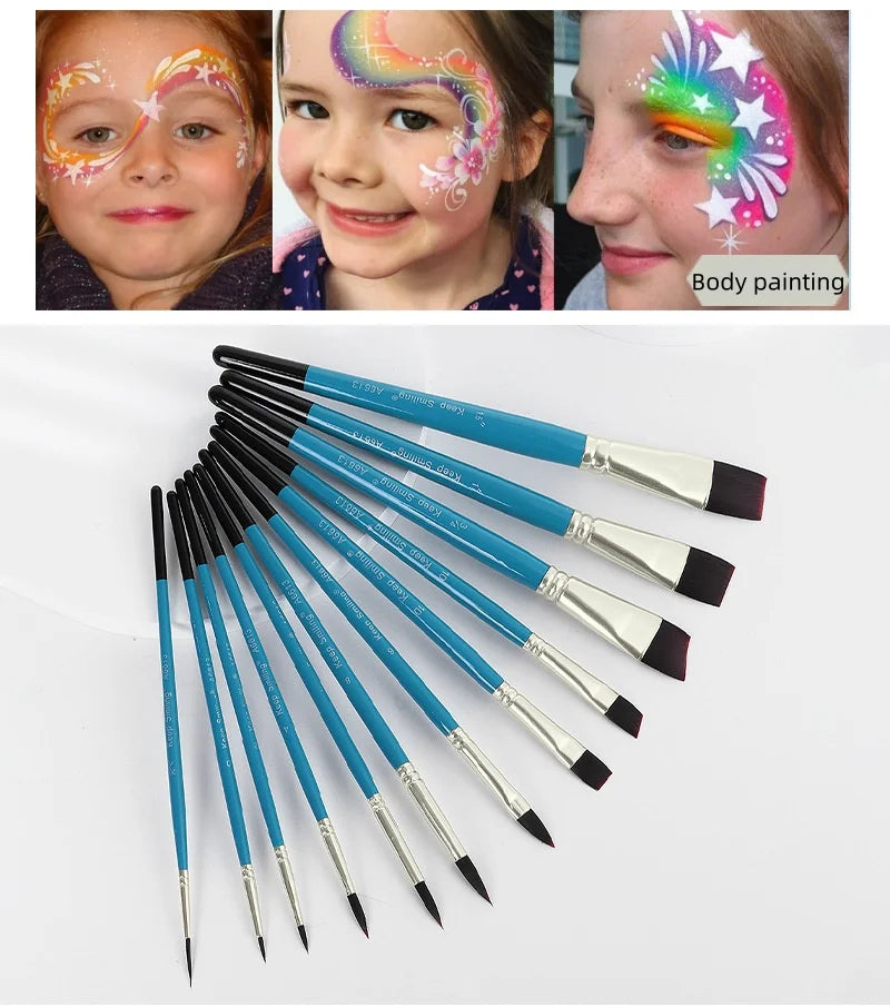 12pcs Face Paint Brushes Artist Acrylic Paint Brush Set for Face Body Shoe Painting, Ideal for Chrismas Halloween Cosplay Party