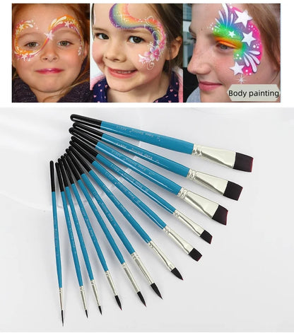 12pcs Face Paint Brushes Artist Acrylic Paint Brush Set for Face Body Shoe Painting, Ideal for Chrismas Halloween Cosplay Party