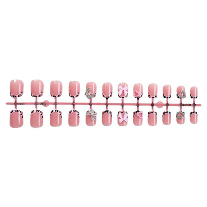 European and American Spice Girls Bow Love Diamond Wearing Nail Short Square Removable Fake Nails