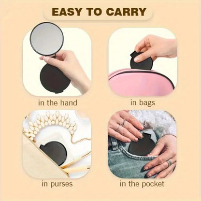 50pcs Portable Mini Folding Makeup Mirrors - Battery-Free 2.75x2.44inch Black Pink , Travel Grooming Mirror for Skincare Tools