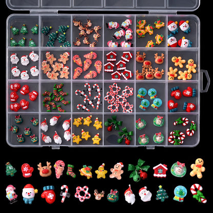 24grid 3D Kawaii Santa Claus/Snowman/Elk/Gloves/Bell/Candy/Christmas Tree Nail Charms Flatback Resin Xmas Winter Nail Rhinestone