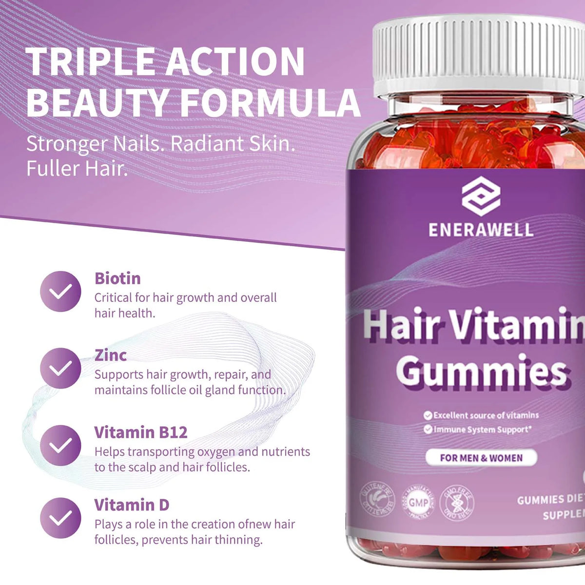 Biotin Gummies 5000 Mcg Hair Skin Nails Support Beauty Vitamins 60 Gummies Daily Wellness Supplement