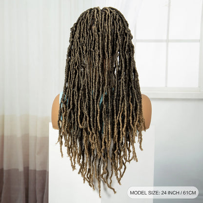 24Inch Full Lace Locs Braided Wigs with Baby Hair Lace Frontal Synthetic Braids Wigs for Black Women Natural HD Lace Braids Wigs
