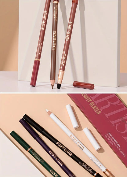 Beauty Glazed 6pcs Matte Nude Sponge Lip Liner Set  Long-Lasting Silky Waterproof Texture Multi-Function Makeup Pens