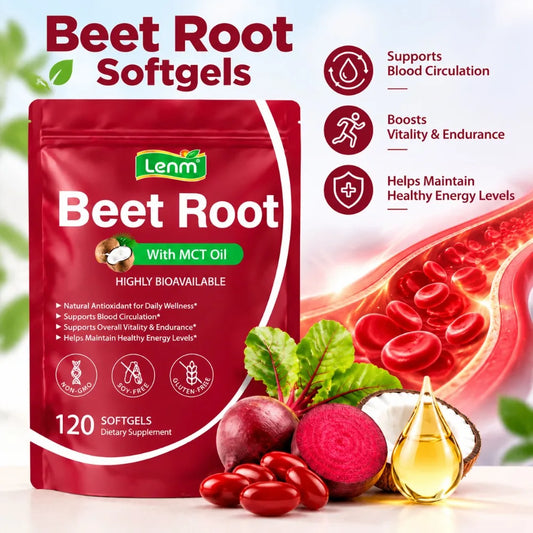 Lenm Beet Root Softgels Natural Antioxidant Supplement for Blood Circulation Vitality & Endurance Support with MCT Oil 120 Count