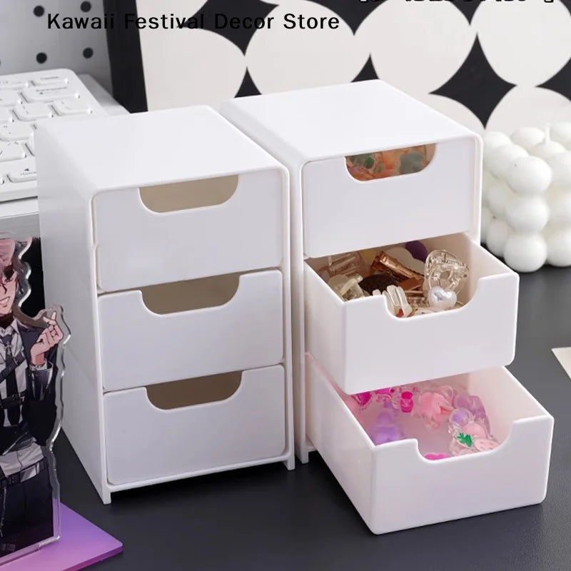 3-Tier Cosmetic Storage Box Organizer With Drawers Multifunctional Countertop Storage For Jewelry Makeup Brush Office Supplies