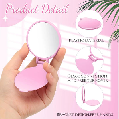 20/50pcs Pink Black Portable Mini Folding Makeup Mirrors - Women's Travel Daily Grooming Mirror, Durable Plastic Frame