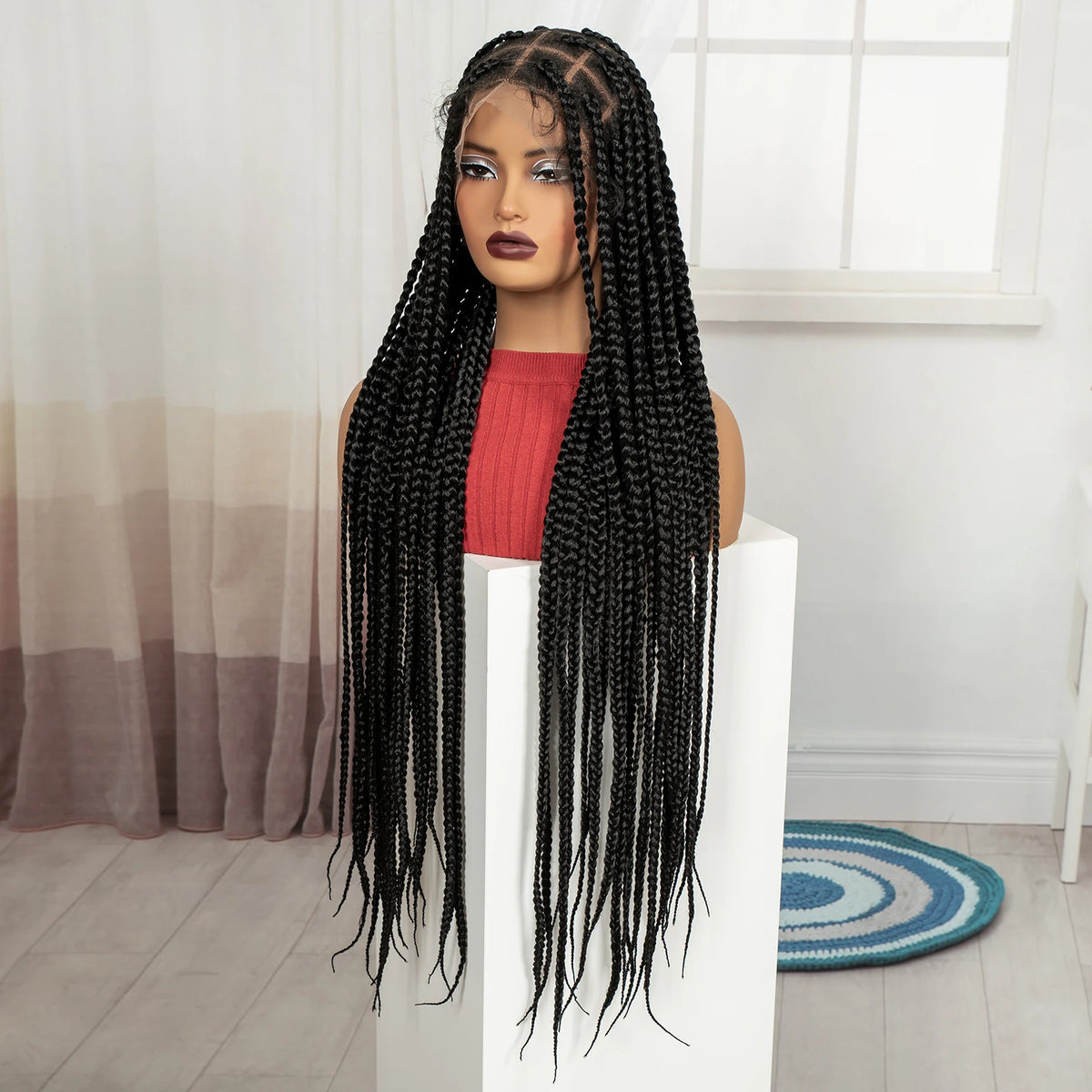 36inch Box Braided Wigs Synthetic Full Lace Braiding Hair Wigs Knotless Lace Frontal Braids Wig with Baby Hair for Black Women