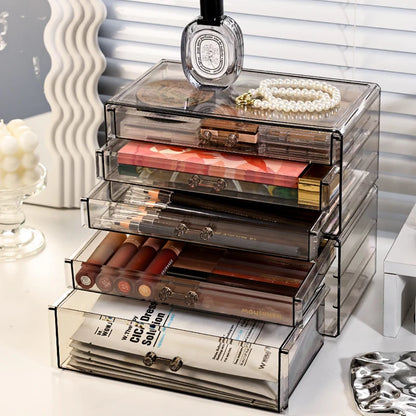 1pc Desktop Drawer Style Acrylic Transparent Black Cosmetics Storage Box Desktop Stackable Office Supplies Skincare Organizer