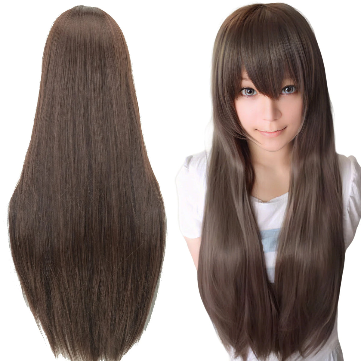 80cm Straight Synthetic Cosplay Wig White Purple Green Silver Pink Lolita Hairpiece with Bangs Long Wigs