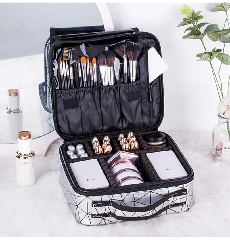 New PU Leather Cosmetic Bag For Women Professional Makeup Case Travel Toiletry Makeup Bag Beauty Nail ToolBox Make Up Handbag