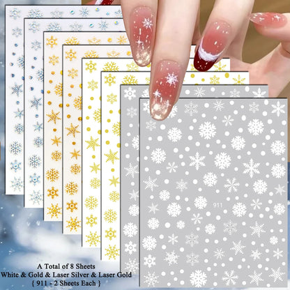 4 to 24 Sheets Xmas Snowflake Gold Silver Blue Holographic Self-Adhesive Winter Christmas Decor DIY Manicure Nail Art Stickers