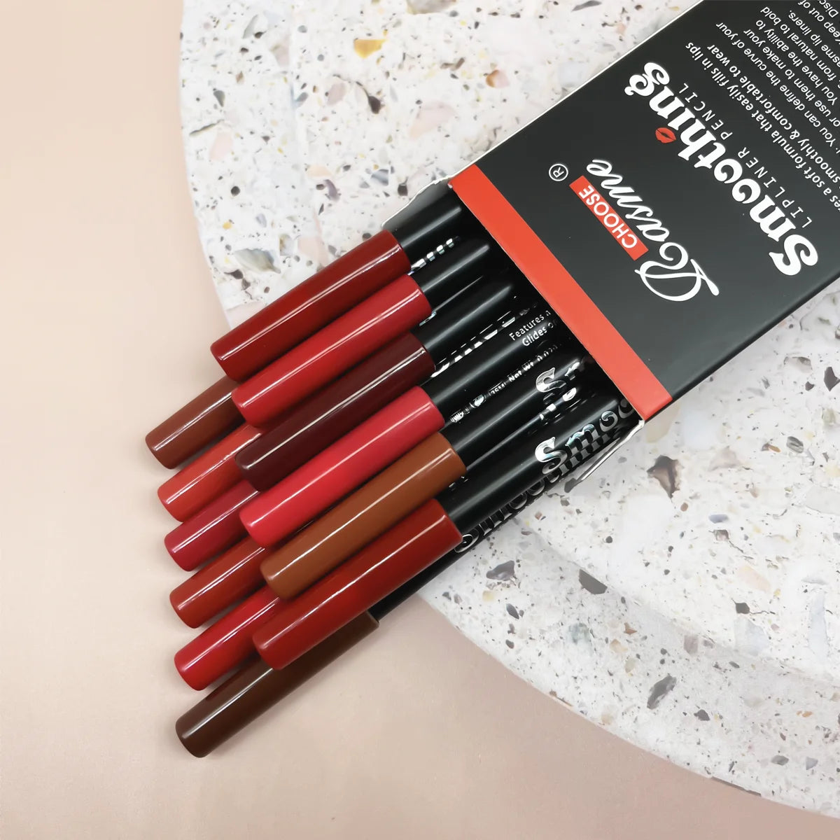 12 Colors Smooth Matte Lip Liner Pencil Waterproof Long Lasting Non-Fade Lip Contour Pen Natural Nude Brown Shades