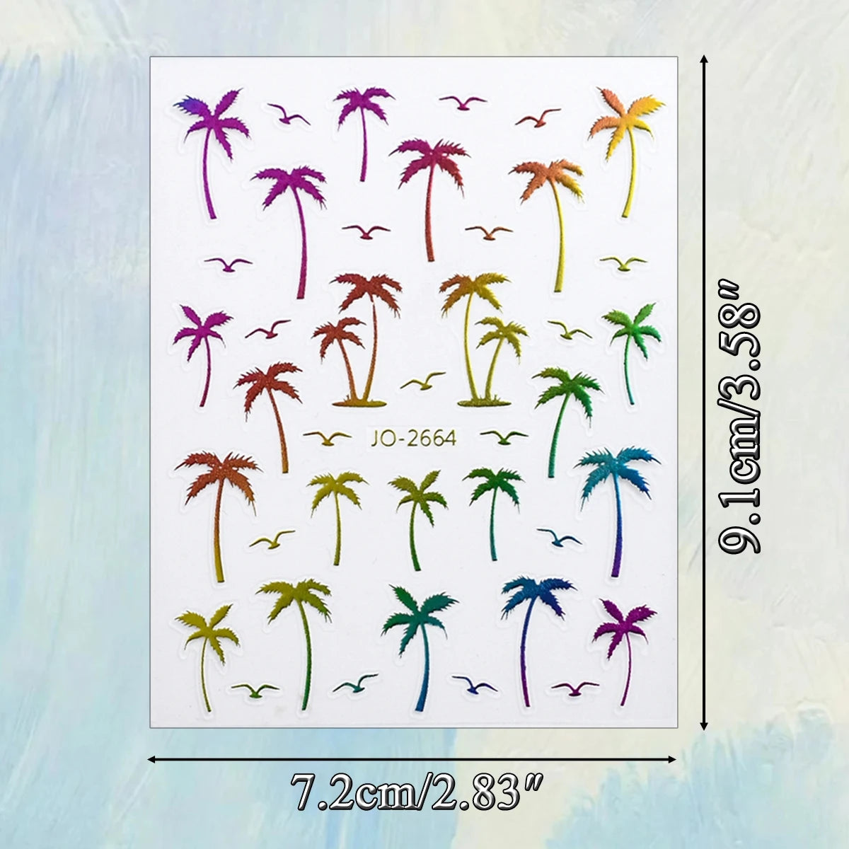2/4/8/12/20 Sheets 3D Palm Tree Nail Stickers Tropical Coconut Tree Seagull Self Adhesive Summer Beach Nail Decals