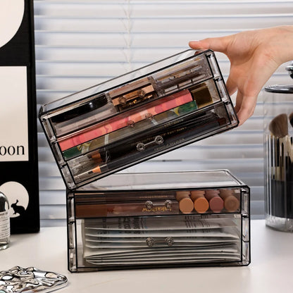 1pc Desktop Drawer Style Acrylic Transparent Black Cosmetics Storage Box Desktop Stackable Office Supplies Skincare Organizer
