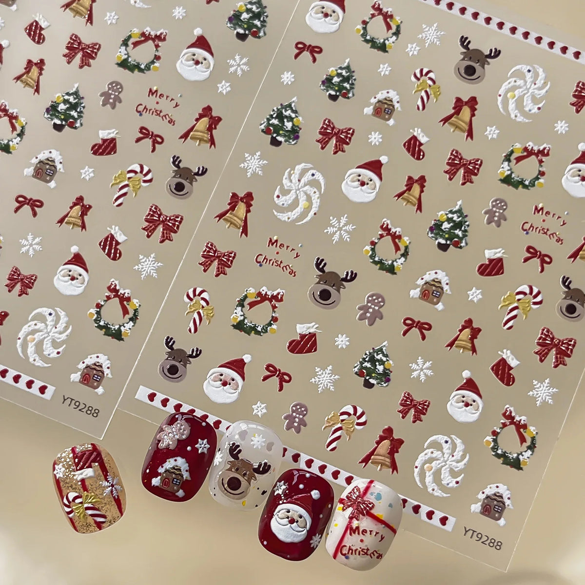 2026 New 5D Embossed Garland/Christmas Tree Nail Stickers White Snowflakes Bow Star Nail Decals Self-Adhesive Xmas Nail Decor