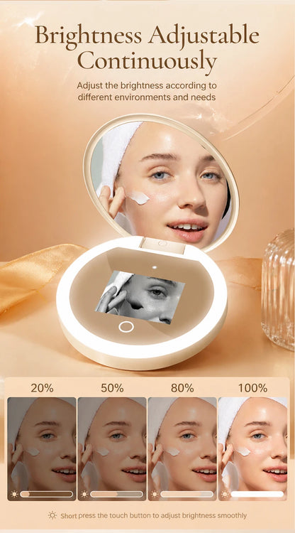 TJMIR UV Smart Sunscreen Mirror Portable LED Makeup Mirror with UV Detection & Sunscreen Testing
