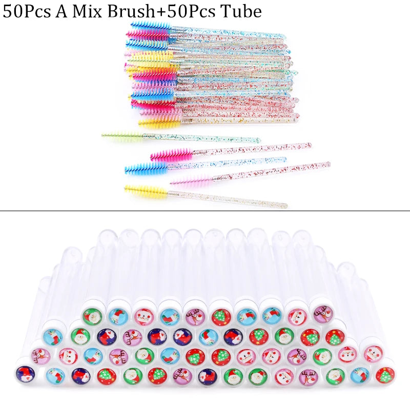 Christmas Eyelash Brush Tube Reusable Eyebrow Brushes Mascara Wand Dust-proof Cleaner Storage Cosmetics Makeup Tools