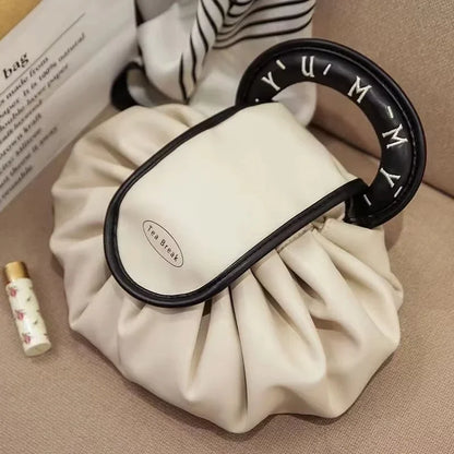 Large Capacity Portable Drawstring Cosmetic Bag for Women, Travel Daily Use Toiletry Storage Pouch Makeup Organizer