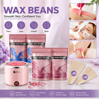 Waxing Kit Wax Warmer for Hair Removal Hard Wax Kit With 7.1oz 4 Bags Hard Wax Beans for Full Body, Legs, Face, Eyebrows, Bikini, Brazilian Waxing Kit for Women Men