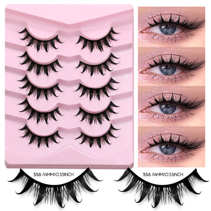 GROINNEYA Manga Lashes 3D Mink Lashes Natural Eyelashes Soft Cross Wispy False Eyelashes 3D Natural Lashes Eyelash Extension