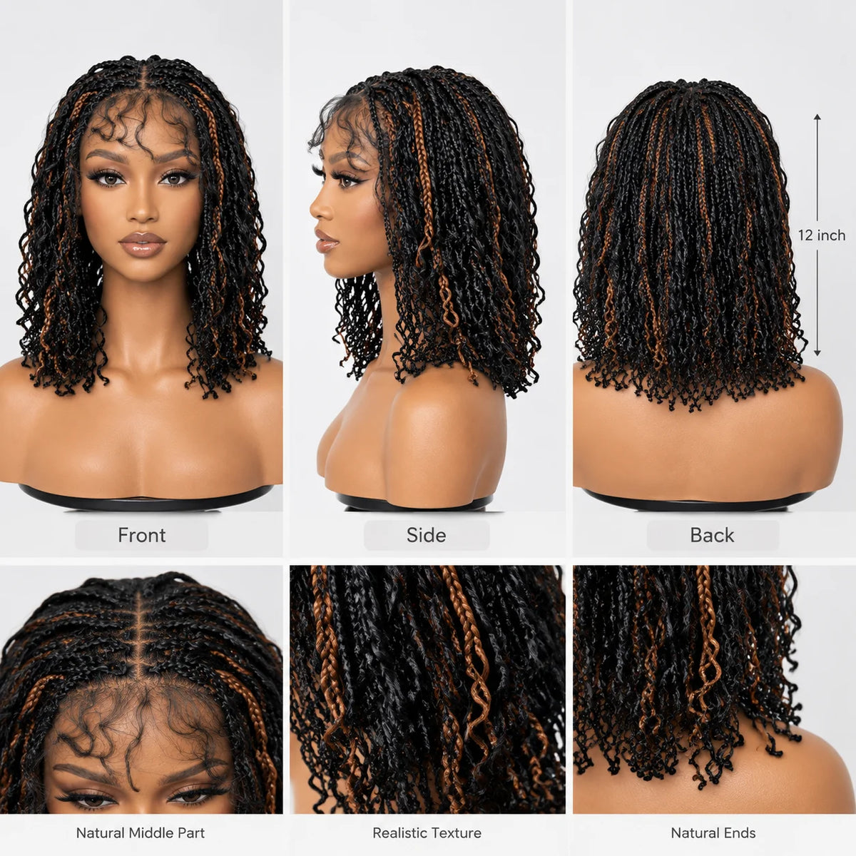 Synthetic Full Lace Braided Wigs Spring Twist Wig for Black Women 14 Inch Short Bob Knotless Box Braids Double Lace Twist Wigs