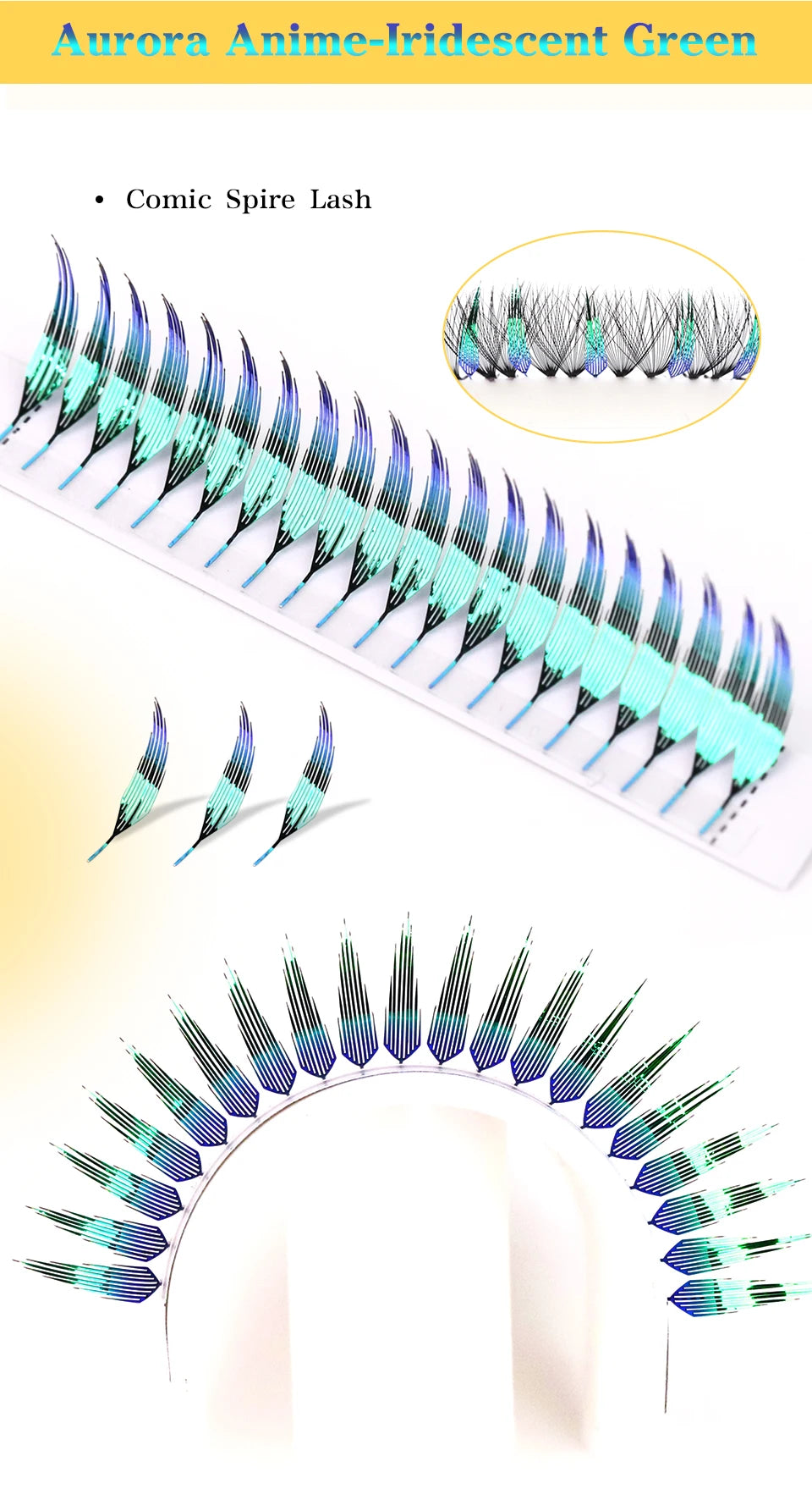 New Fashion Shiny Tinsel Anime Lashes Holographic Manga False Eyelashes Comic Spire Eyelash Extension For Christmas Party Makeup