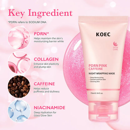 Ship from US KOEC PDRN Pink Caffeine Overnight Face Mask, Sleeping Wrapping Mask, Night Facial Mask, Moisturizing Skin Care, Hydrating Beauty Care for All Skin Types