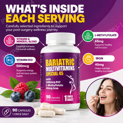 Bariatric Multivitamins Capsules, Support Nutrient Replenishment & Daily Energy for Bariatric Users, Iron Complex 90 Capsules