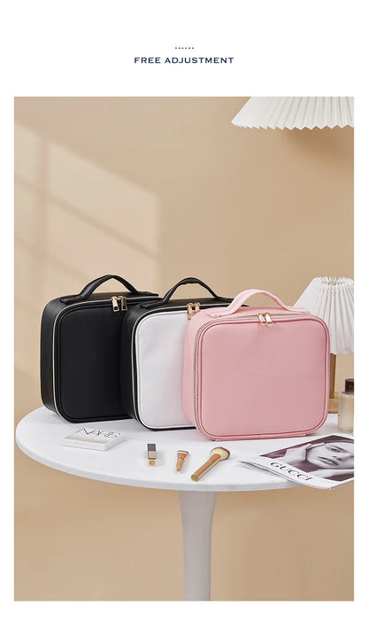 Cosmetic Portable Travel Storage Box With 2000mAh Led Rechargeable Vanity Bags Makeup Case With Led Light Mirror