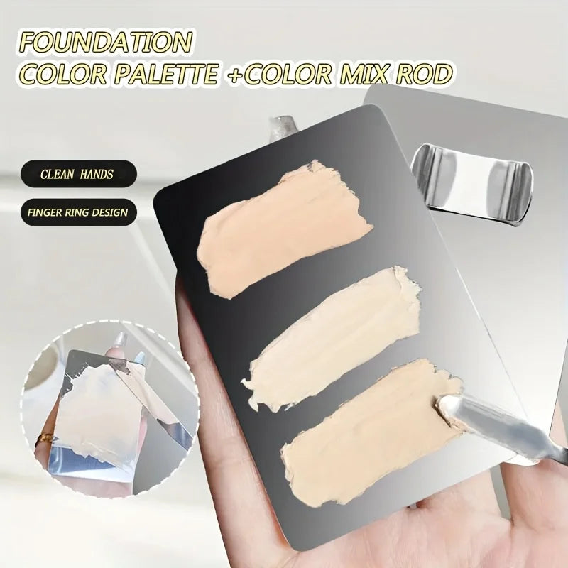 Stainless Steel Makeup Mixer Nail Art Polish Mixing Plate Foundation Eyeshadow Mixer Palette with Spatula Rod Beauty Tools