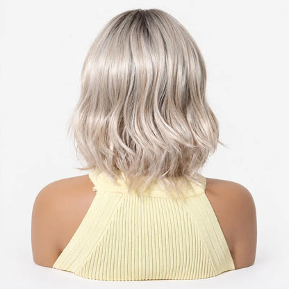 MONO Glueless Bob Wig for Women Ash Brown Highlight Synthetic Hair Middle Part Natural Scalp Lightweight Breathable