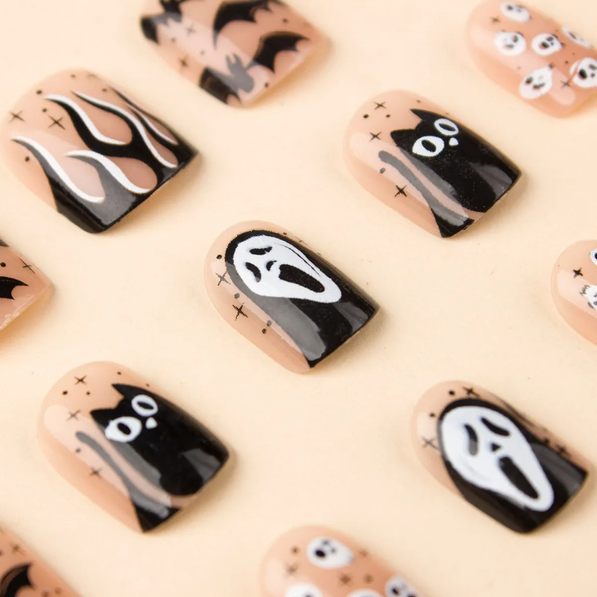 24 Pcs Halloween Skull Full Coverage Press On Nails Fake Nails Reusable False Nail Jelly Tabs Shiny Wear Nail for Women&Girl