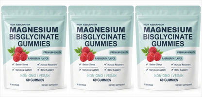 Magnesium Bisglycinate Gummies High Absorption Vegan Raspberry Flavor 60 Count Support Muscle Bone Health Non GMO Gluten Free