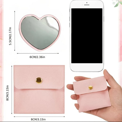 10/20/30sets Heart Shaped Pink Glass Makeup Mirror with Matching Cosmetic Bag for Travel Home Decor Holiday Gift
