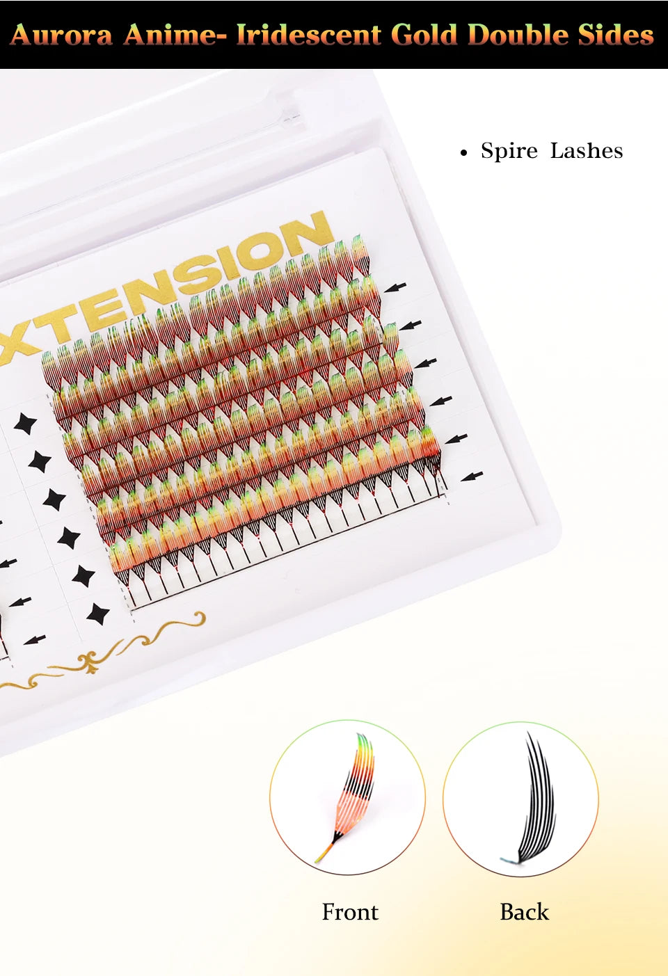 AGUUD Glitter Comic Spire Russian Volume Eyelash Extension Aurora Anime Feather Shape Premade Fan Lashes Christmas Makeup Cilia