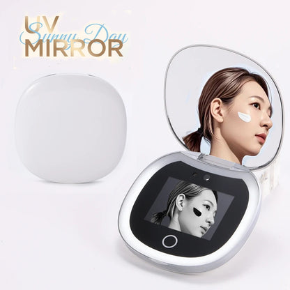 UV Mirror for Sunscreen Test Camera,Sun Protection Visualization Travel Makeup Mirror，with LED Light Compact Hand Mirror