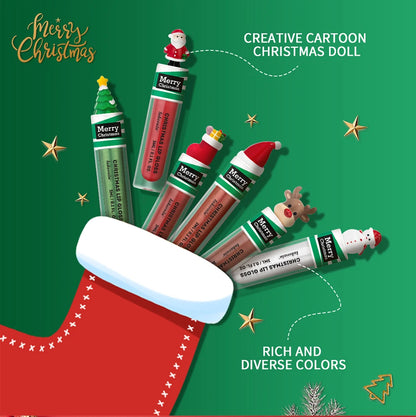 Christmas Lip Gloss Set Waterproof Long-Lasting Moisturizing Lip Skincare Lip Glaze Set Ideal Festive Holiday Christmas Gift