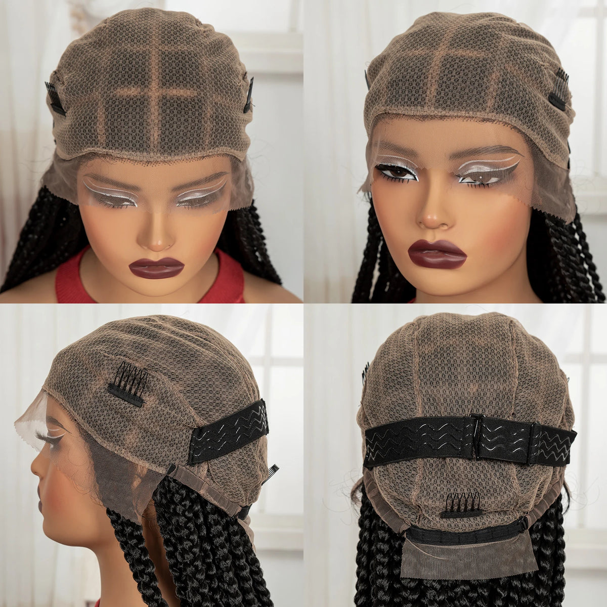 36inch Box Braided Wigs Synthetic Full Lace Braiding Hair Wigs Knotless Lace Frontal Braids Wig with Baby Hair for Black Women