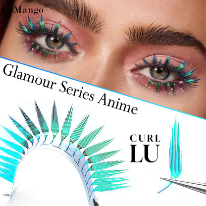 CoMango Christmas Color Fashion Glamorous Green Golden Spire Eyelash Extension Glitter Tinsel Lash Holographic Manga False Lash