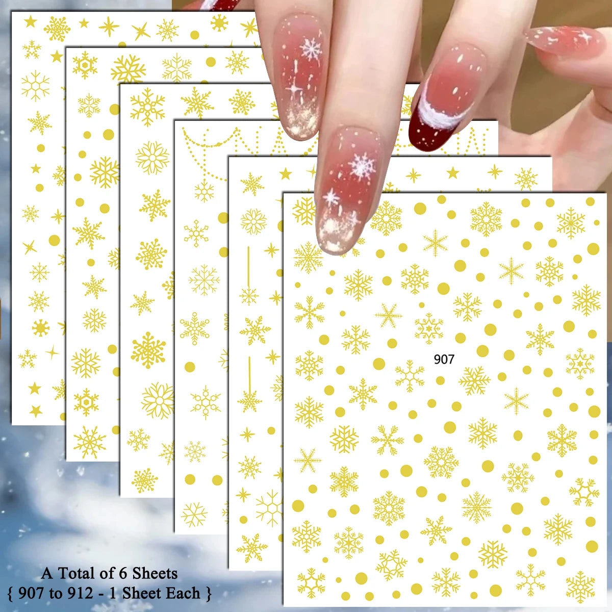 4 to 24 Sheets Xmas Snowflake Gold Silver Blue Holographic Self-Adhesive Winter Christmas Decor DIY Manicure Nail Art Stickers