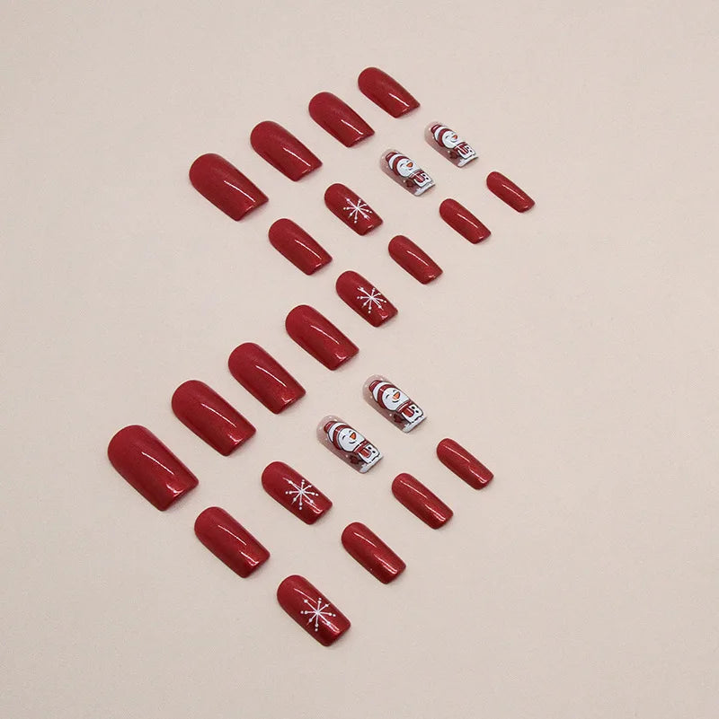 24Pcs/set Christmas Press on Nails Mid-length Square False Nails Snowman Pattern Wearable Fake Nail Art Uñas Накладные Ногти 네일팁